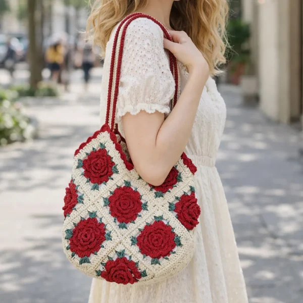 Hand-Crocheted Rose Bag