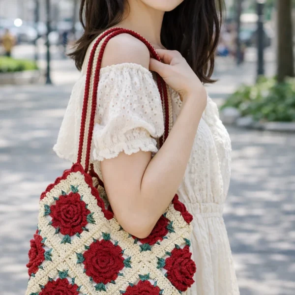 Hand-Crocheted Rose Bag