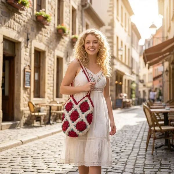 Hand-Crocheted Rose Bag
